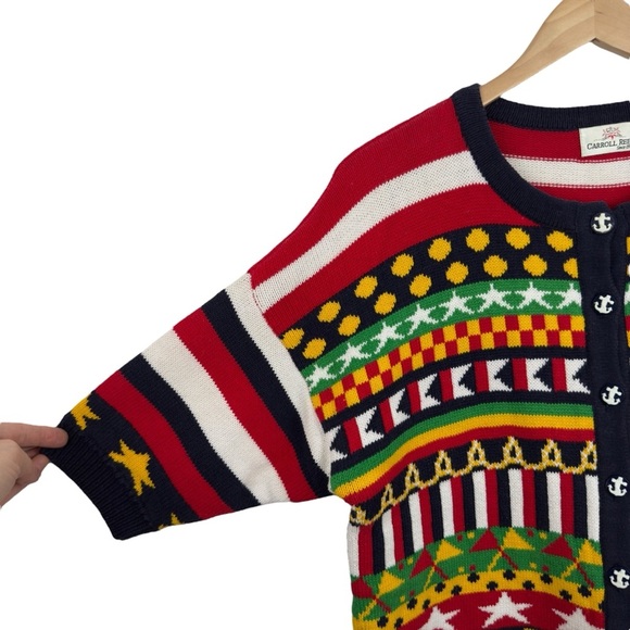 Carroll Reed Women's M Nautical Knit Cardigan Button Up Cotton Colorful 90's - Picture 7 of 16